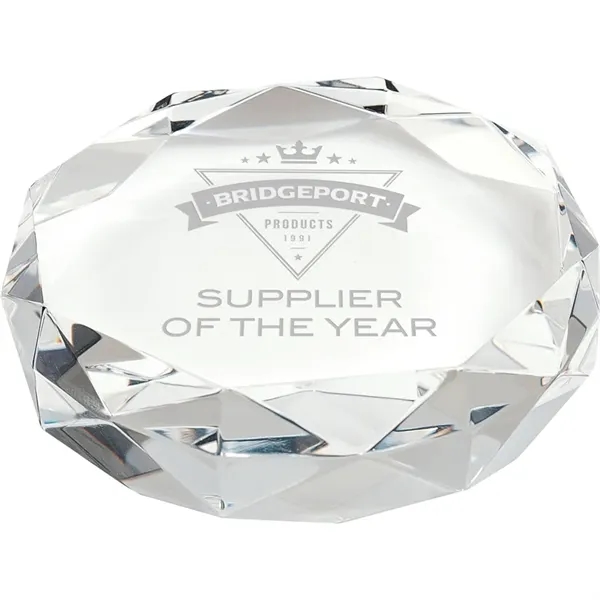 0.75" x 2.75" x 2.62" Rimini gem cut crystal paperweight award... from ASI 67866 Logomark/Valumark