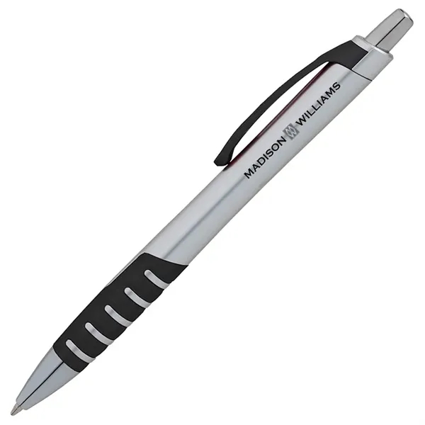 Plunger action ballpoint pen with matte silver barrel, black ink and... from ASI 67866 Logomark/Valumark / Valumark™