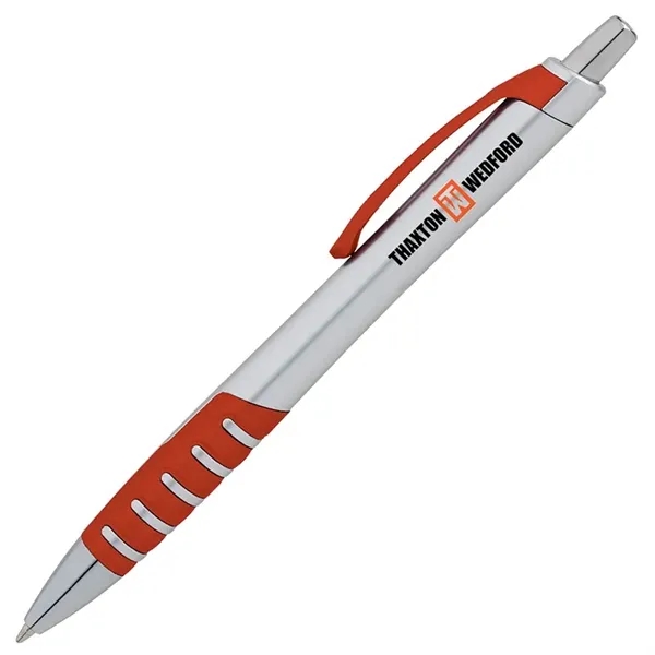 Plunger action ballpoint pen with matte silver barrel, black ink and... from ASI 67866 Logomark/Valumark / Valumark™