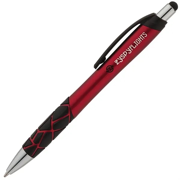 Plunger action ballpoint pen with metallic barrel, textured GEO pattern rubber... from ASI 67866 Logomark/Valumark / Valumark™