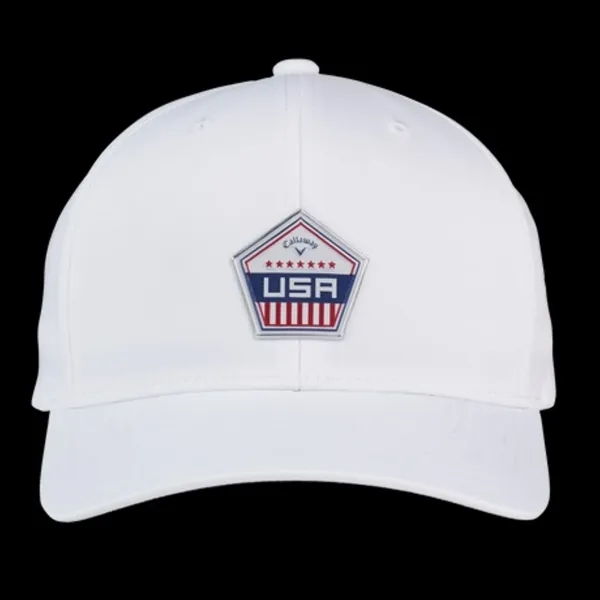 USA-themed golf cap with patriotic patch, cooling sweatband and hook and... from ASI 57653 Gold Bond