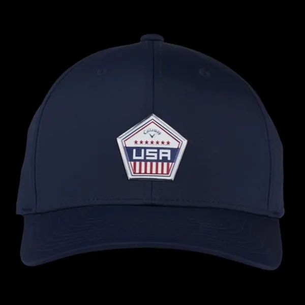 USA-themed golf cap with patriotic patch, cooling sweatband and hook and... from ASI 57653 Gold Bond