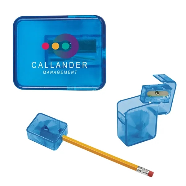 Manual pencil sharpener available in various translucent colors with flip top... from ASI 61125 Hit Promotional Products / Hit®