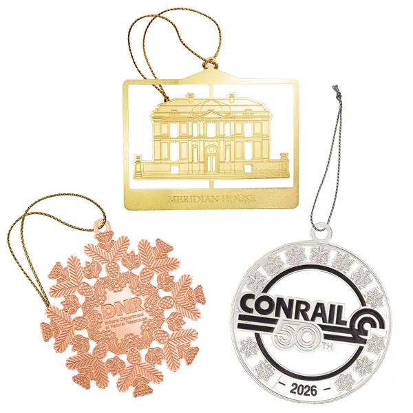 Brass hanging holiday ornaments in assorted shapes with hanging string.... from ASI 52263 EMT