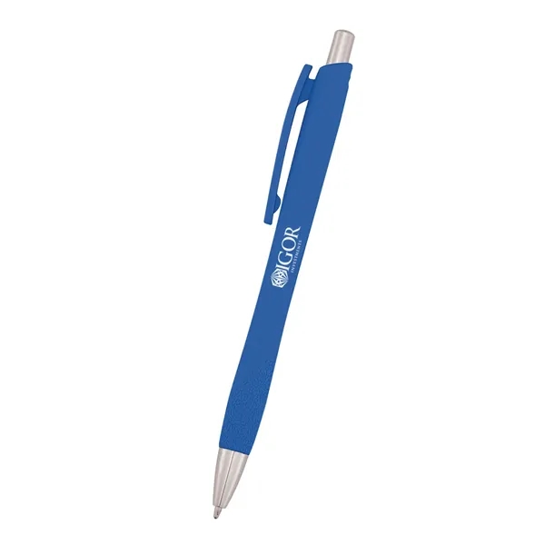 Plunger-action pen measuring 5 1/2" with a smooth rubber finish and... from ASI 61125 Hit Promotional Products / Hit®