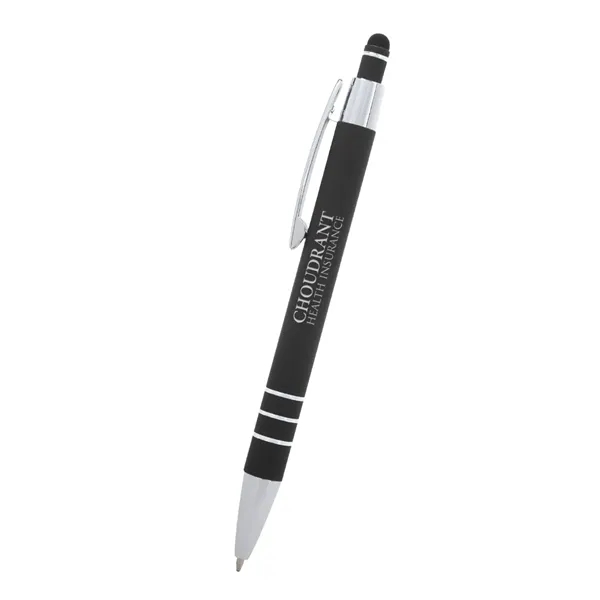 5 1/2" plunger-action pen with rubberized aluminum body and stylus on... from ASI 61125 Hit Promotional Products / Hit®