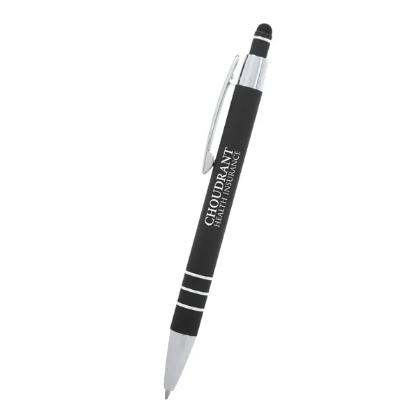 5 1/2" plunger-action pen with rubberized aluminum body and stylus on... from ASI 61125 Hit Promotional Products / Hit®