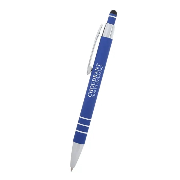 5 1/2" plunger-action pen with rubberized aluminum body and stylus on... from ASI 61125 Hit Promotional Products / Hit®