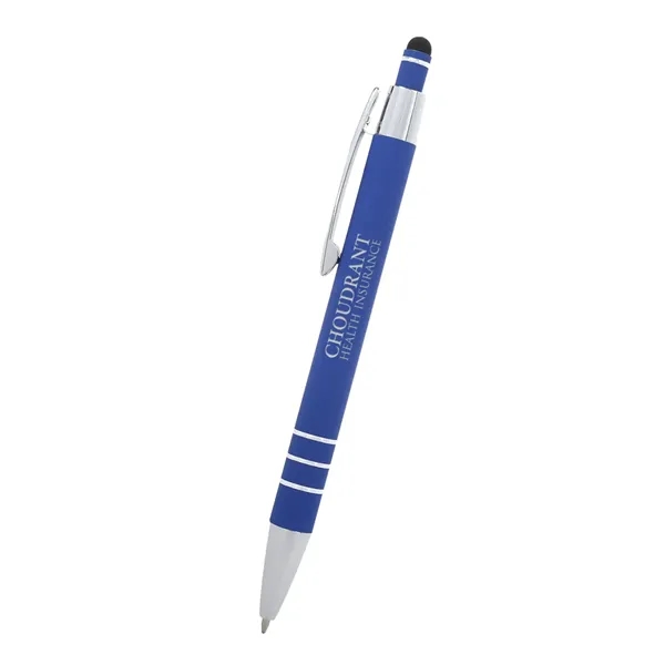 5 1/2" plunger-action pen with rubberized aluminum body and stylus on... from ASI 61125 Hit Promotional Products / Hit®