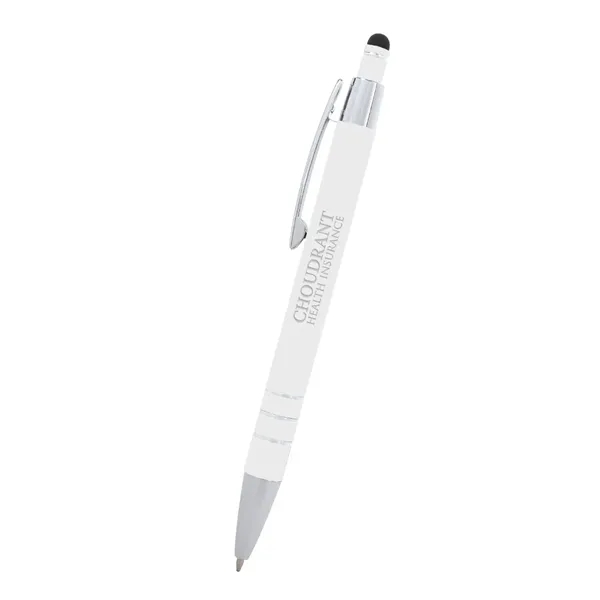 5 1/2" plunger-action pen with rubberized aluminum body and stylus on... from ASI 61125 Hit Promotional Products / Hit®