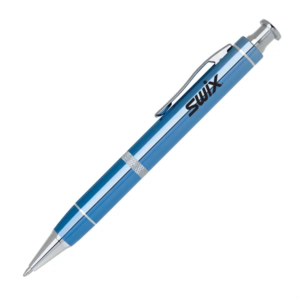 Aluminum click-action ballpoint pen with a diamond cut middle ring and... from ASI 68190 Lungsal / Lungsal