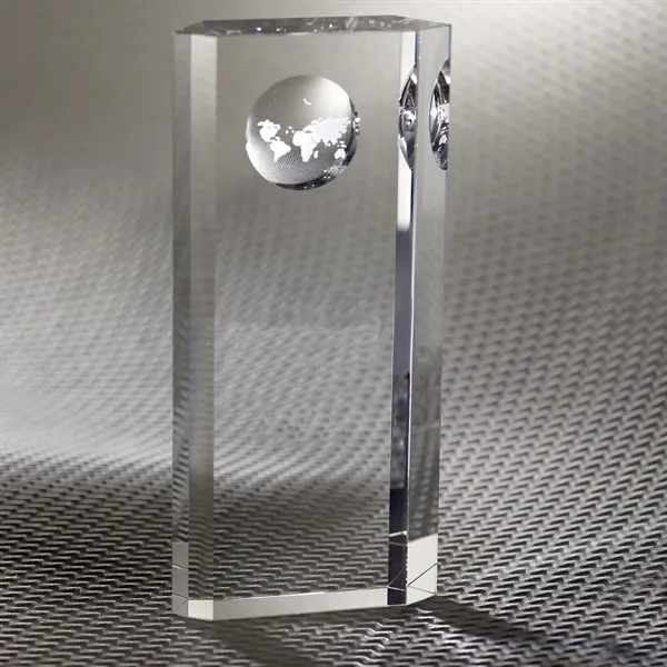 Optically perfect glass award with a free-standing obelisk, sharp side cuts... from ASI 68507 The Magnet Group / Benchmark Crystal & Clocks