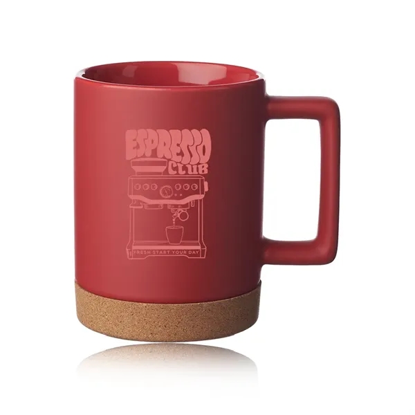 15 oz. ceramic mugs with cork base and square handle design.... from ASI 39552 BEL Promo