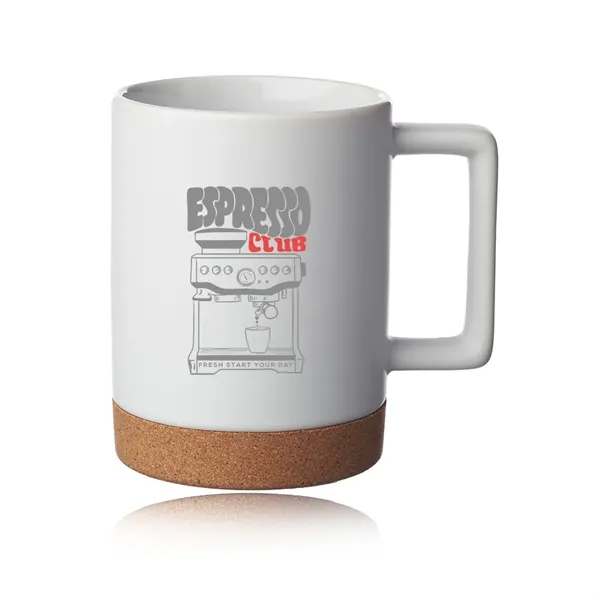 15 oz. ceramic mugs with cork base and square handle design.... from ASI 39552 BEL Promo
