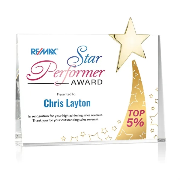 A refined rectangular optical crystal piece, highlighted by a stunning gold... from ASI 84592 St Regis Group / St Regis