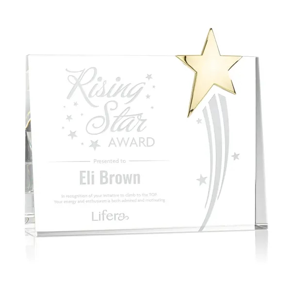 A refined rectangular optical crystal piece, highlighted by a stunning gold... from ASI 84592 St Regis Group / St Regis