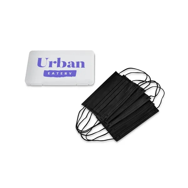 Clear frosted plastic case filled with 5 adult 3-ply masks in... from ASI 79530 Prime Line