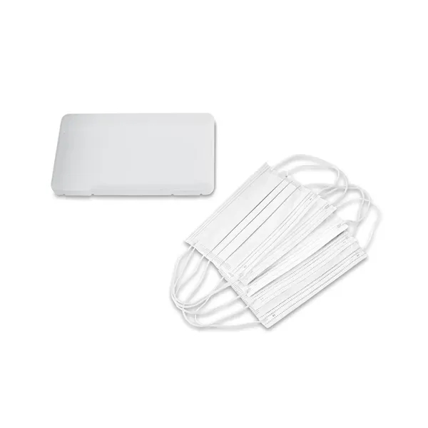 Clear frosted plastic case filled with 5 adult 3-ply masks in... from ASI 79530 Prime Line