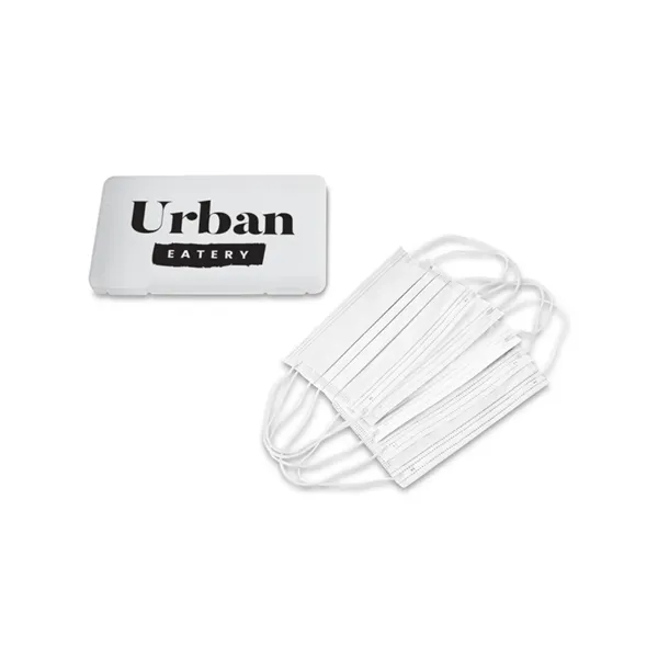 Clear frosted plastic case filled with 5 adult 3-ply masks in... from ASI 79530 Prime Line