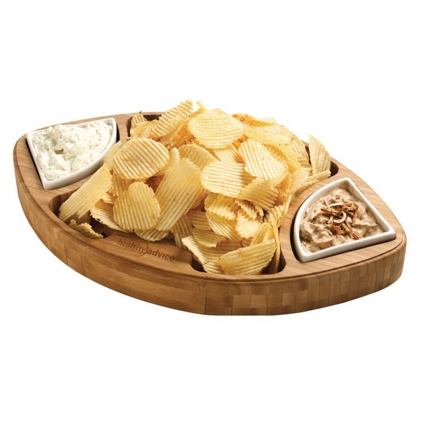 Bamboo football shaped bowl featuring three compartments and two dishwasher safe... from ASI 99030 Zipline / Zipline®