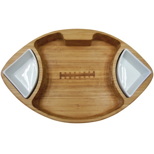 Bamboo football shaped bowl featuring three compartments and two dishwasher safe... from ASI 99030 Zipline / Zipline®