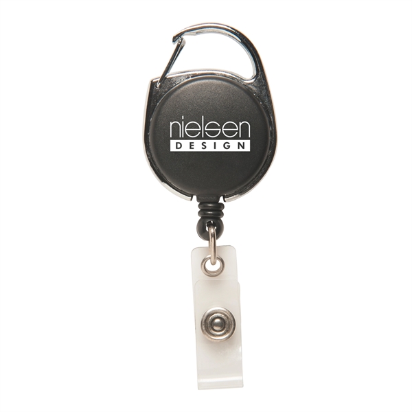 Retractable badge holder with metal carabiner-style clip on top keeps your... from ASI 52840 Evans Manufacturing