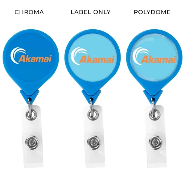 Jumbo round retractable badge reel in solid colors, alligator clip back,... from ASI 49470 DEVARA