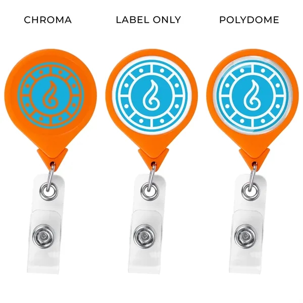 Jumbo round retractable badge reel in solid colors, alligator clip back,... from ASI 49470 DEVARA
