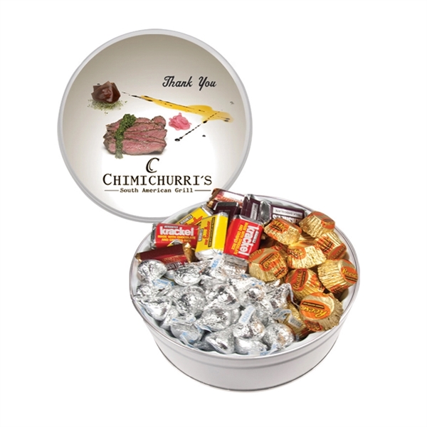 Tin filled with multiple filler options of good gift snacks and... from ASI 61125 Hit Promotional Products