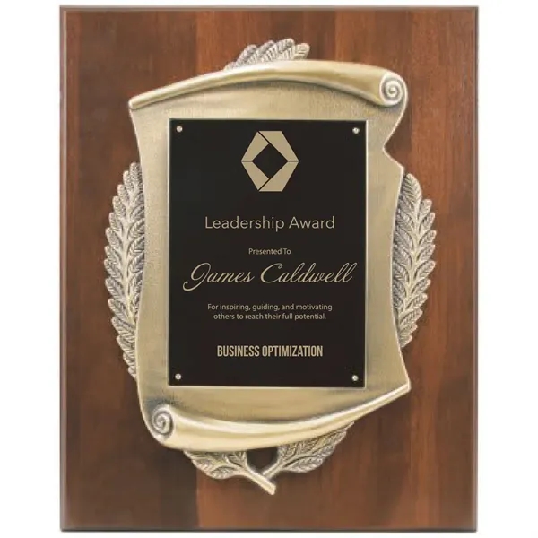 12" x 15" walnut and brass display plaque with scroll and... from ASI 74601 Calico