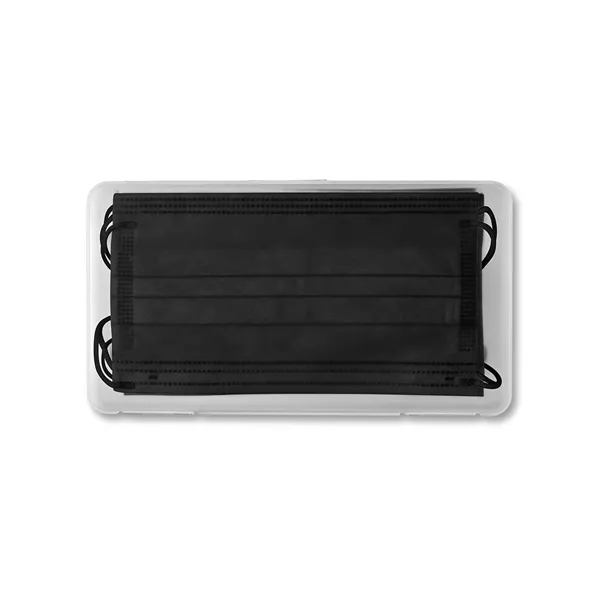 Clear frosted plastic case filled with 5 adult 3-ply masks in... from ASI 79530 Prime Line