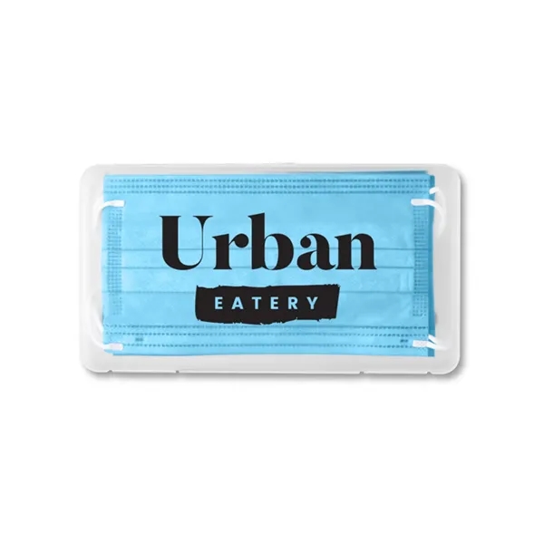 Clear frosted plastic case filled with 5 adult 3-ply masks in... from ASI 79530 Prime Line