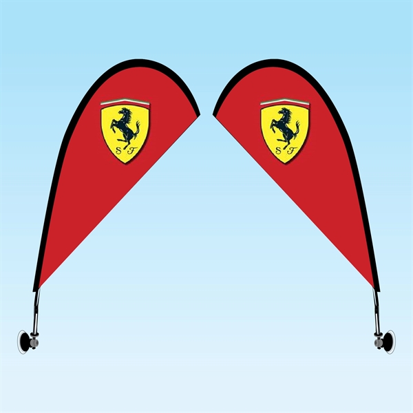 Teardrop shaped window flag with suction cup base and double sided... from ASI 30442 Above & Beyond Advertising Products / PromoAdLine
