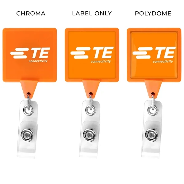 Square retractable badge reel in solid colors, alligator clip back, anti-twist... from ASI 49470 DEVARA