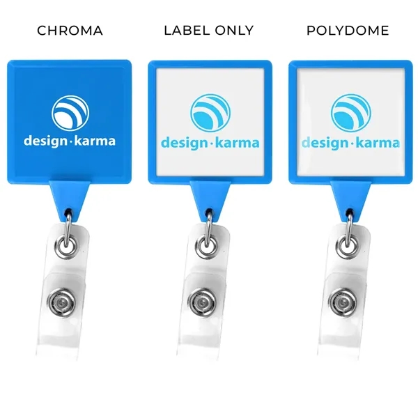 Square retractable badge reel in solid colors, alligator clip back, anti-twist... from ASI 49470 DEVARA