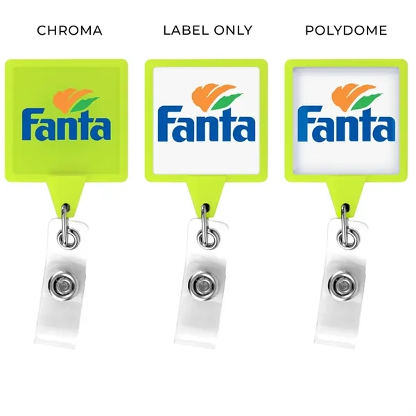Square retractable badge reel in solid colors, alligator clip back, anti-twist... from ASI 49470 DEVARA