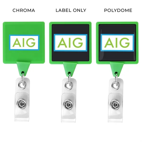 Square retractable badge reel in solid colors, alligator clip back, anti-twist... from ASI 49470 DEVARA