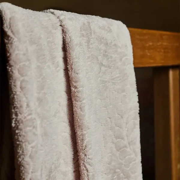 50" x 60": Plush throw with stitched floral pattern in Almond... from ASI 79750 Pro Towels / Palmetto Blanket Company