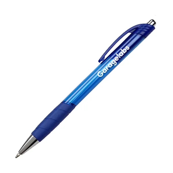 Colorful pen with translucent body. Plunger style with rubber grip.... from ASI 52710 Lincoln Line