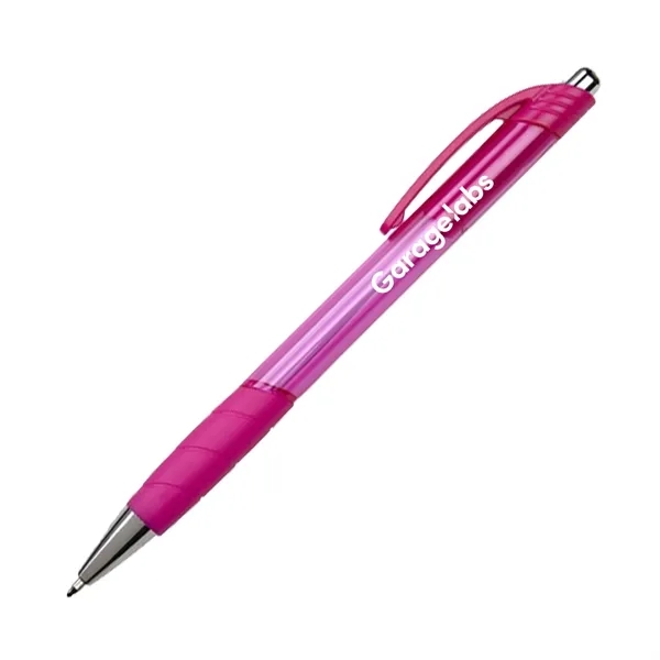 Colorful pen with translucent body. Plunger style with rubber grip.... from ASI 52710 Lincoln Line