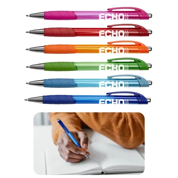 Colorful pen with translucent body. Plunger style with rubber grip.... from ASI 52710 Lincoln Line
