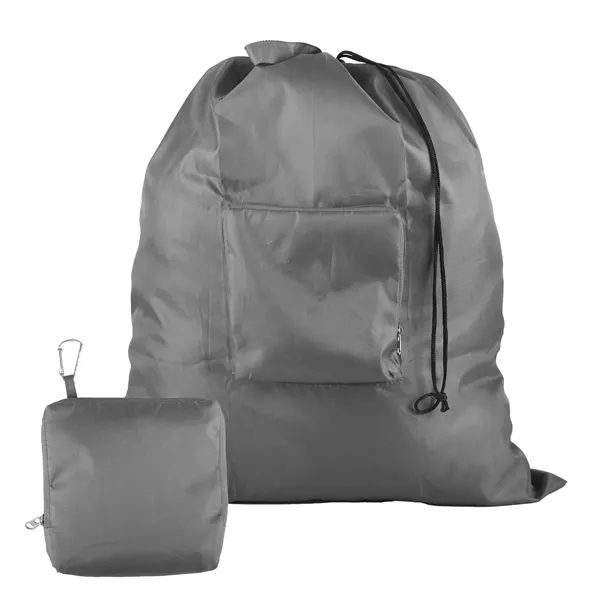 Drawstring laundry bag that stuffs into a built-in zippered carry pouch.... from ASI 52840 Evans Manufacturing