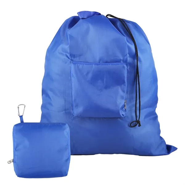 Drawstring laundry bag that stuffs into a built-in zippered carry pouch.... from ASI 52840 Evans Manufacturing