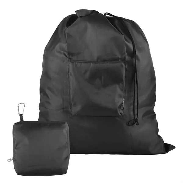 Drawstring laundry bag that stuffs into a built-in zippered carry pouch.... from ASI 52840 Evans Manufacturing