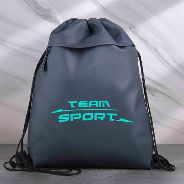 16 1/4" x 13" rPET drawstring backpack with front zippered pocket.... from ASI 52840 Evans Manufacturing
