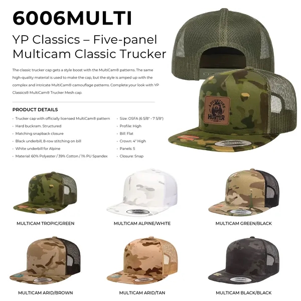 Yupoong 6006MULTI YP Classics Five-Panel MultiCamTrucker Hat with leatherette patches or... from ASI 74601 Calico