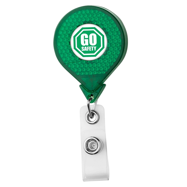 Round JUMBO reflective badge reel, alligator clip back, anti-twist feature... from ASI 49470 DEVARA