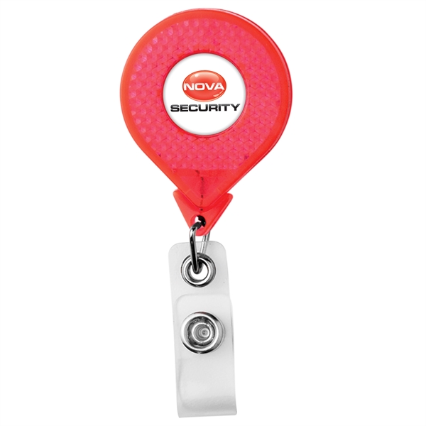 Round JUMBO reflective badge reel, alligator clip back, anti-twist feature... from ASI 49470 DEVARA