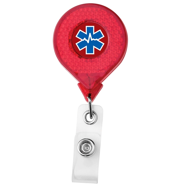 Round JUMBO reflective badge reel, alligator clip back, anti-twist feature... from ASI 49470 DEVARA