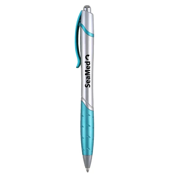Retractable ballpoint pen with rubber grip and embedded NFC technology.... from ASI 52840 Evans Manufacturing